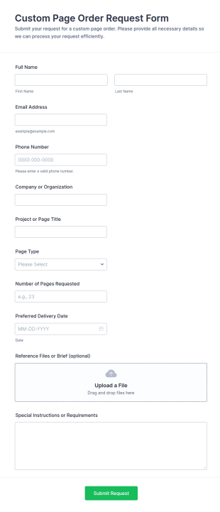 Custom Page Order Request Form Template