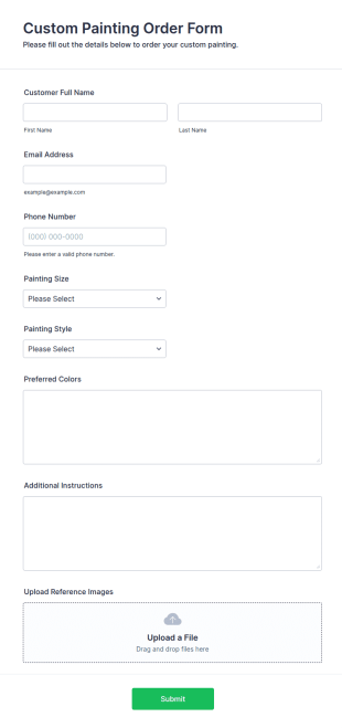 Custom Painting Order Form Template