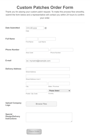 Custom Patches Order Form Template