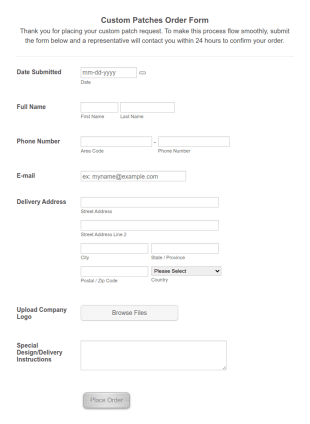 Custom Patches Order Form Template