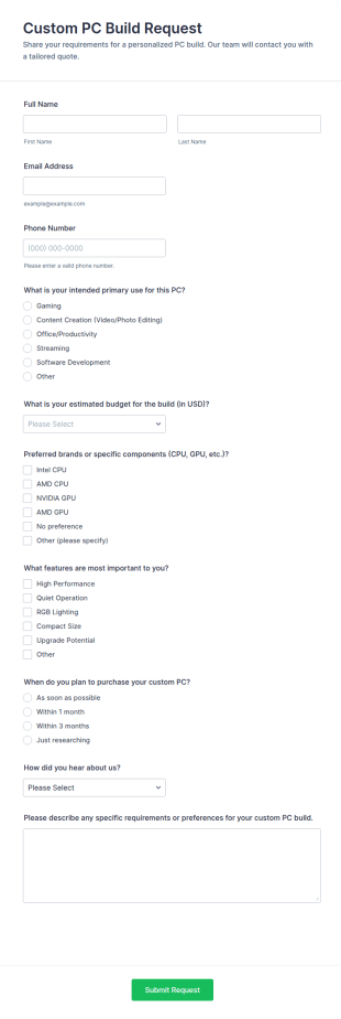 Custom PC Build Request Form Template
