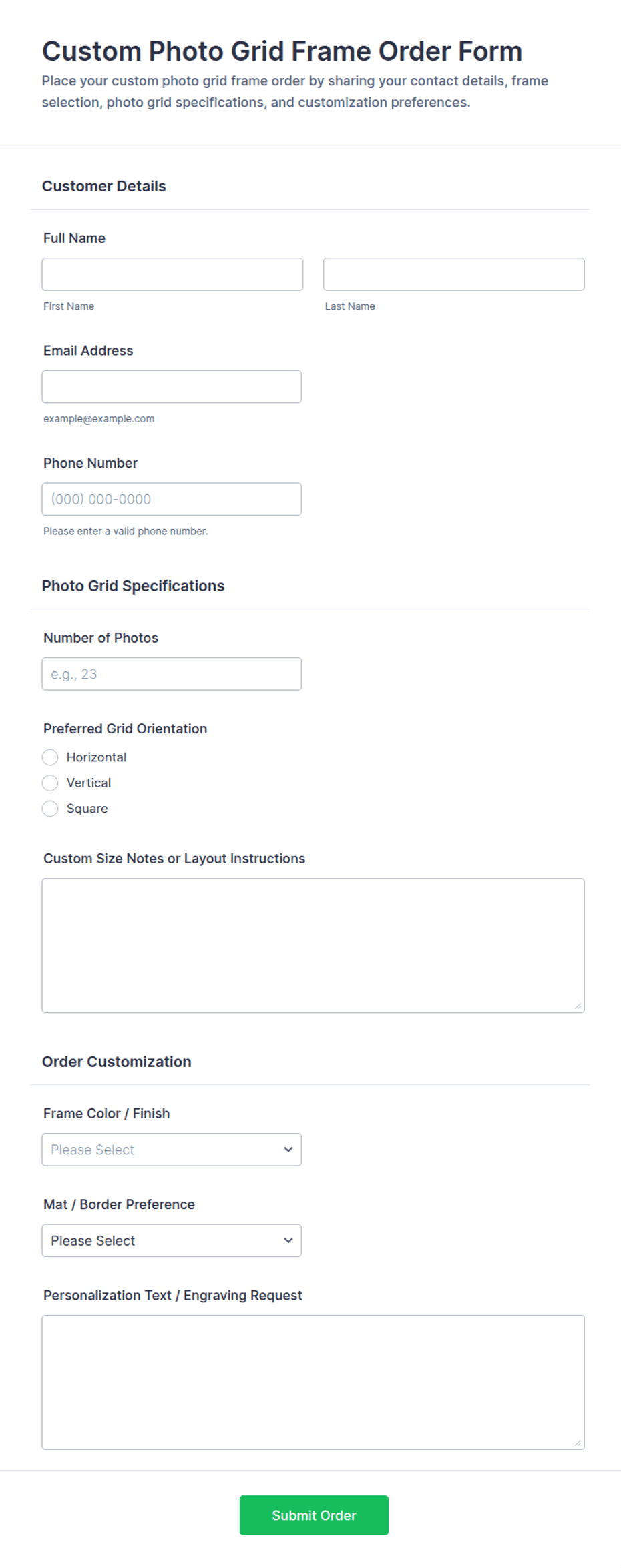 Custom Photo Grid Frame Order Form Template | Jotform