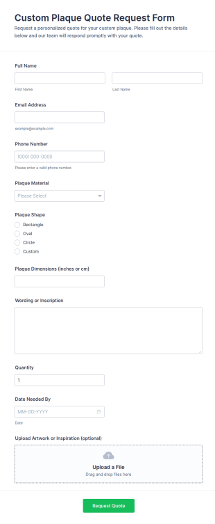 Custom Plaque Quote Request Form Template