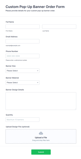 Custom Pop Up Banner Order Form Template
