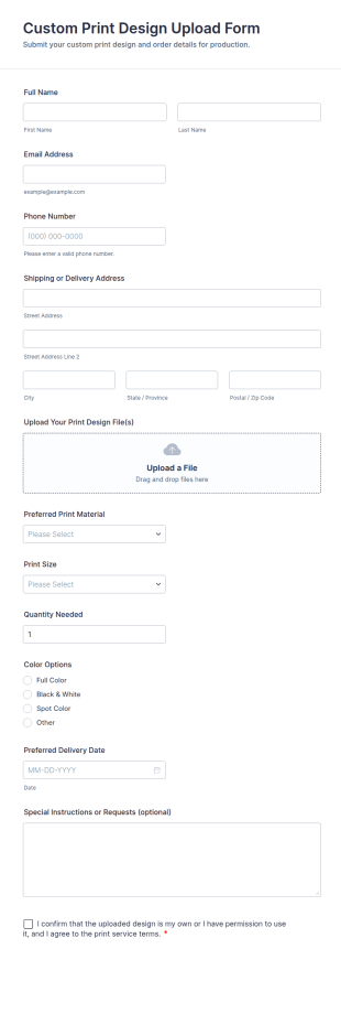 Custom Print Design Upload Form Template