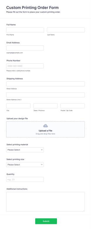 Custom Printing Order Form Template