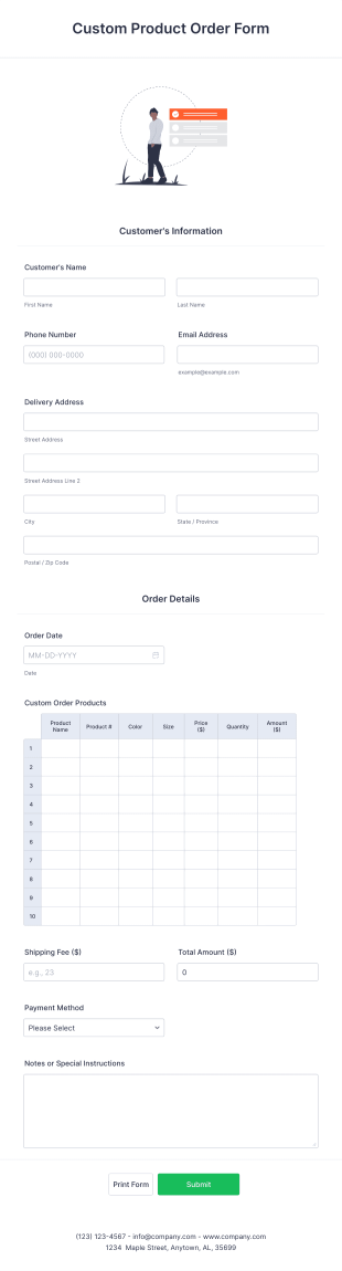 Custom Product Order Form Template