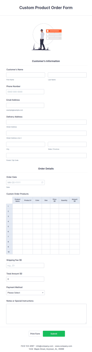 Custom Product Order Form Template