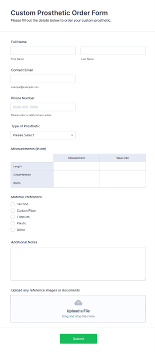 Custom Prosthetic Order Form Template