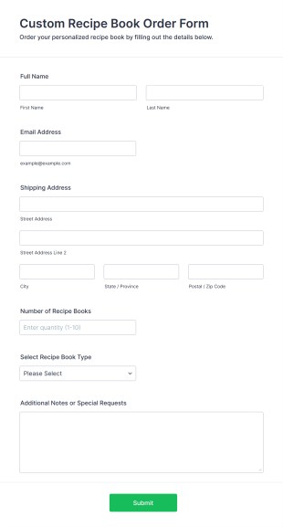 Custom Recipe Book Order Form Template