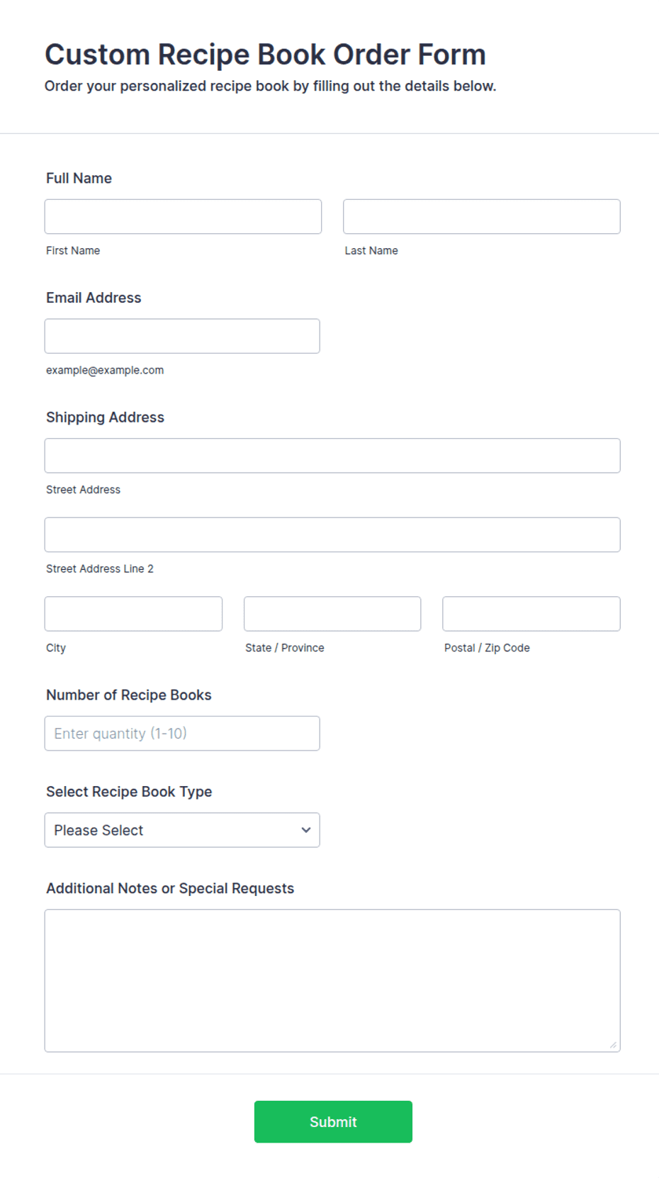 Custom Recipe Book Order Form Template | Jotform