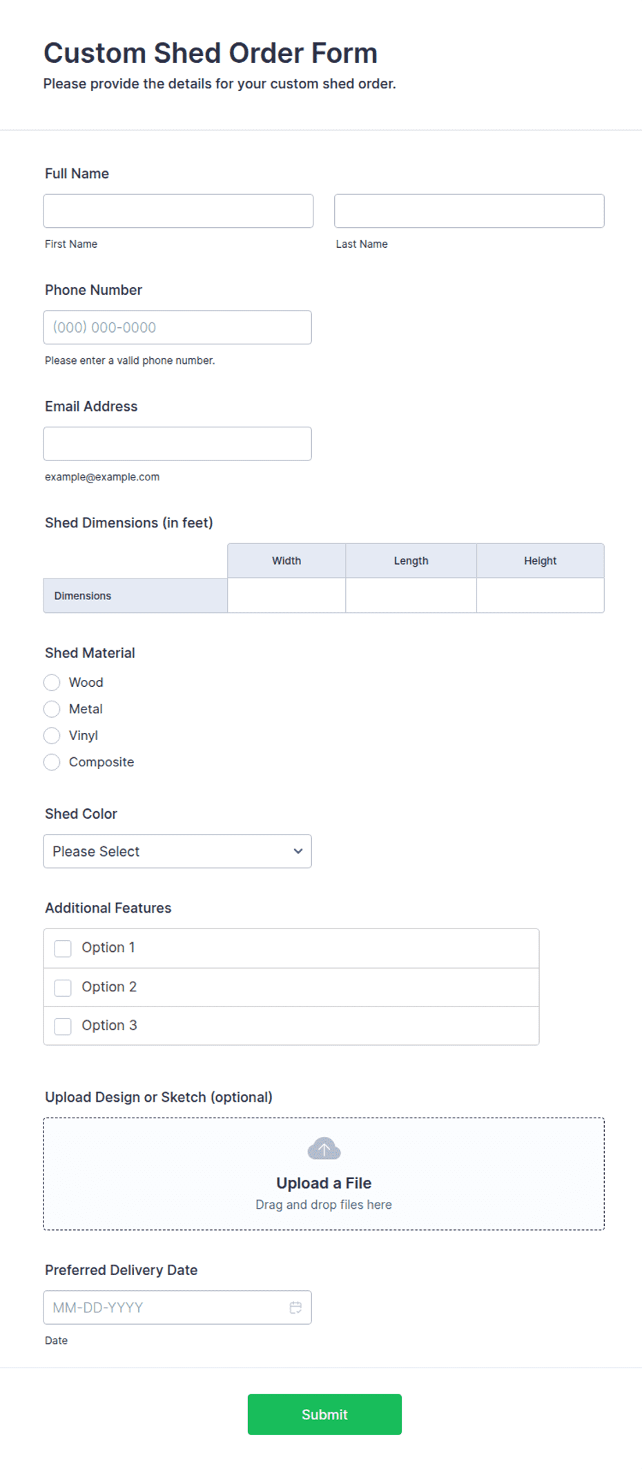 Custom Shed Order Form Template | Jotform
