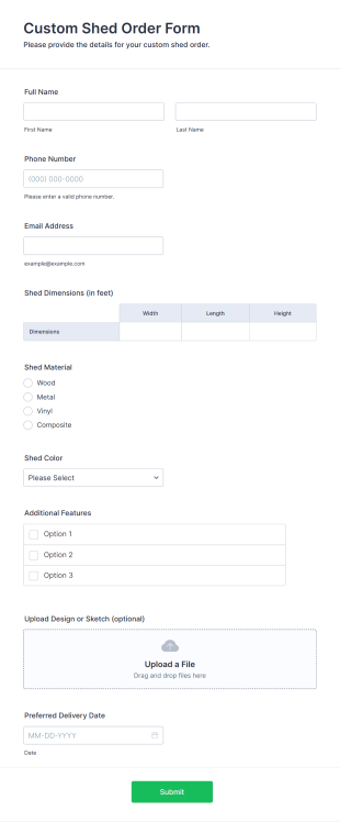 Custom Shed Order Form Template