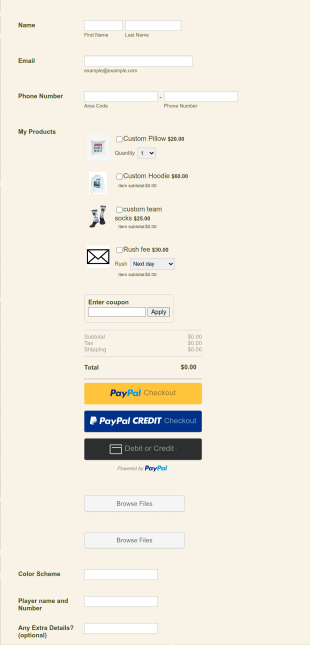 Custom Sports Order Form Template