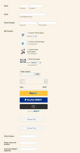 Custom Sports Order Form Template