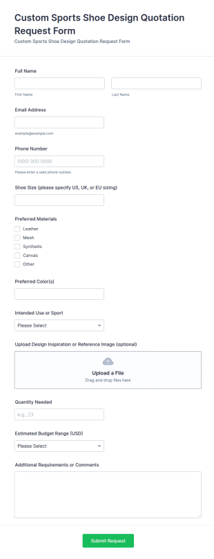 Custom Sports Shoe Design Quotation Request Form Template
