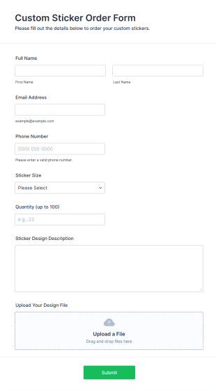 Custom Sticker Order Form Template