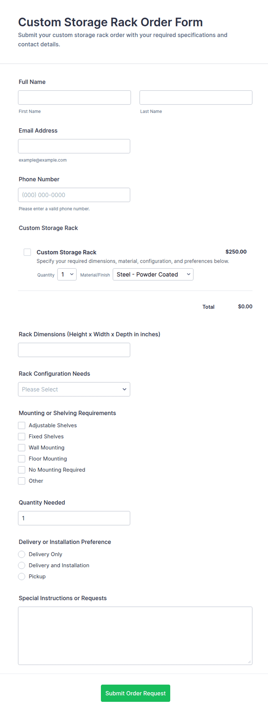 Custom Storage Rack Order Form Template | Jotform