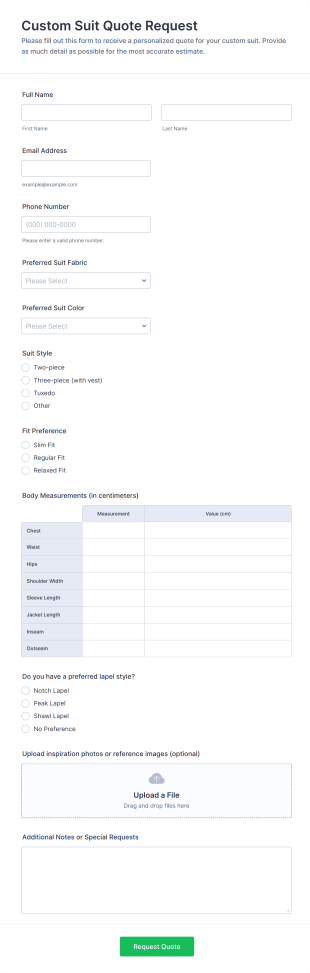 Custom Suit Quote Request Form Template