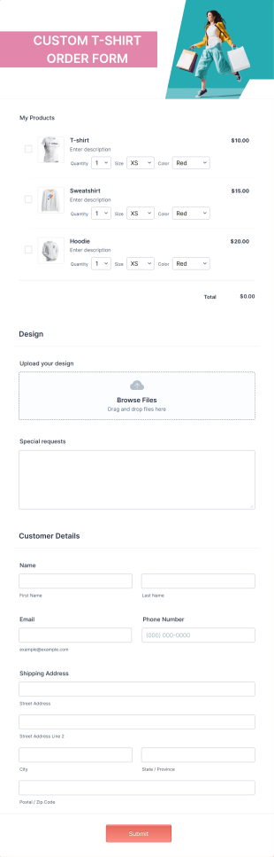 Custom T Shirt Order Form Template