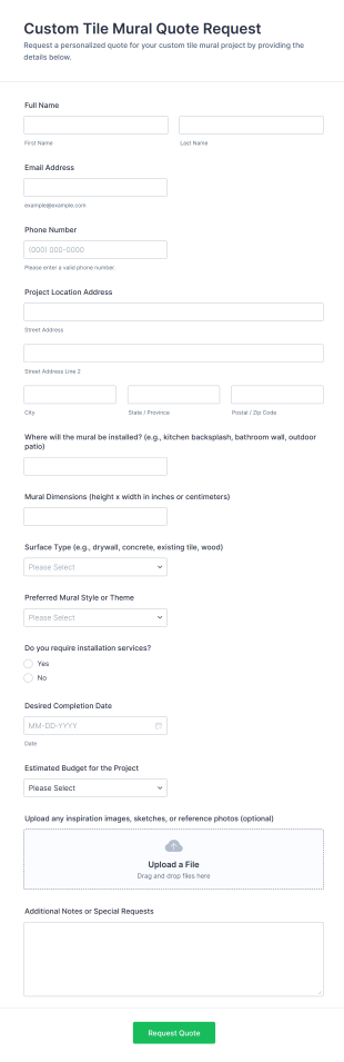 Custom Tile Mural Quote Request Form Template