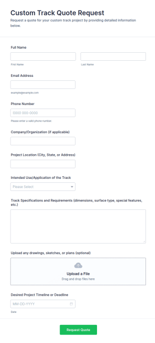 Custom Track Quote Request Form Template