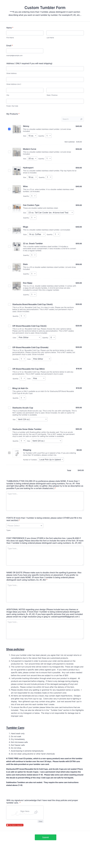 Custom Tumbler Form Template
