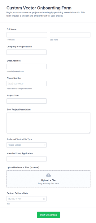 Custom Vector Onboarding Form Template