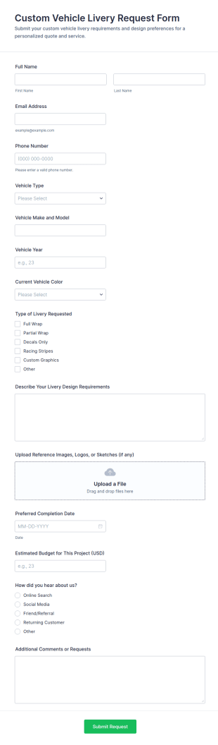 Custom Vehicle Livery Request Form Template
