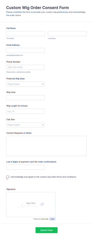 Custom Wig Order Consent Form Template
