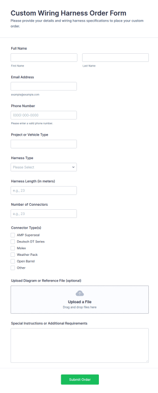 Custom Wiring Harness Order Form Template