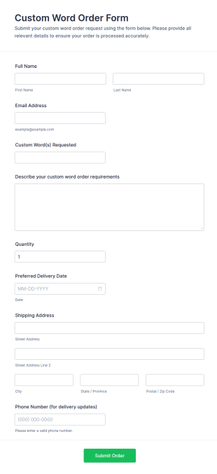 Custom Word Order Form Template