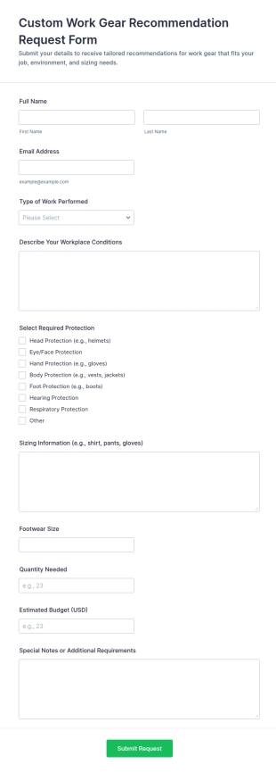 Custom Work Gear Recommendation Request Form Template
