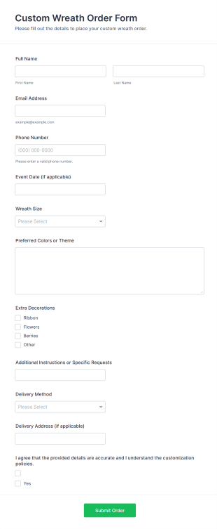 Custom Wreath Order Form Template