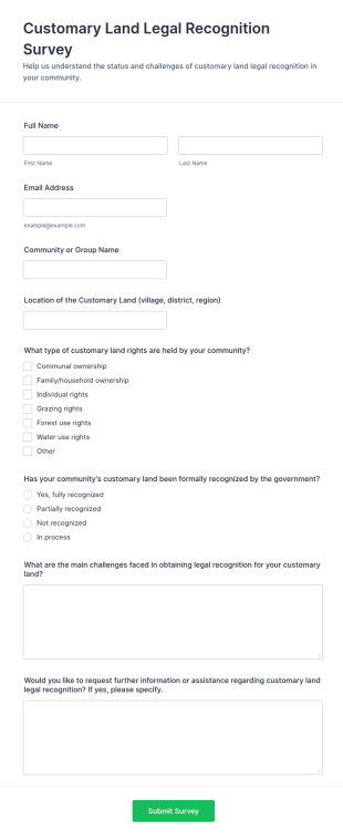 Customary Land Legal Recognition Survey Form Template