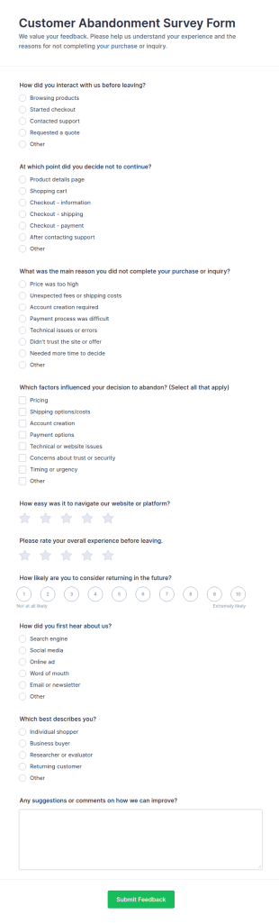 Customer Abandonment Survey Form Template