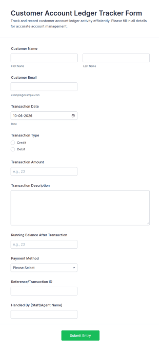 Customer Account Ledger Tracker Form Template