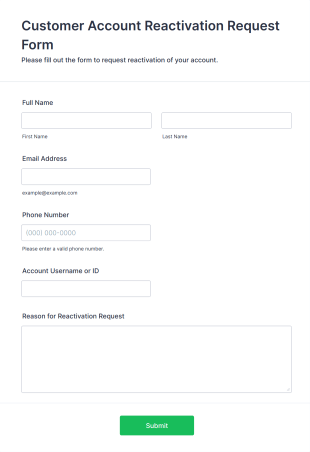 Customer Account Reactivation Request Form Template