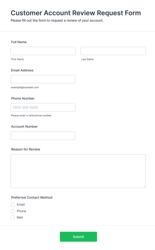 Customer Account Review Request Form Template