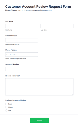 Customer Account Review Request Form Template