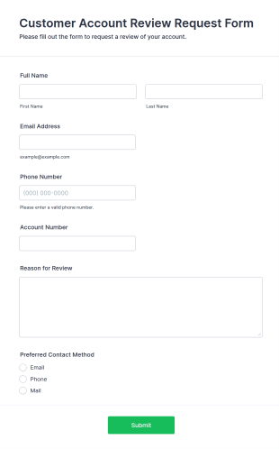 Customer Account Review Request Form Template