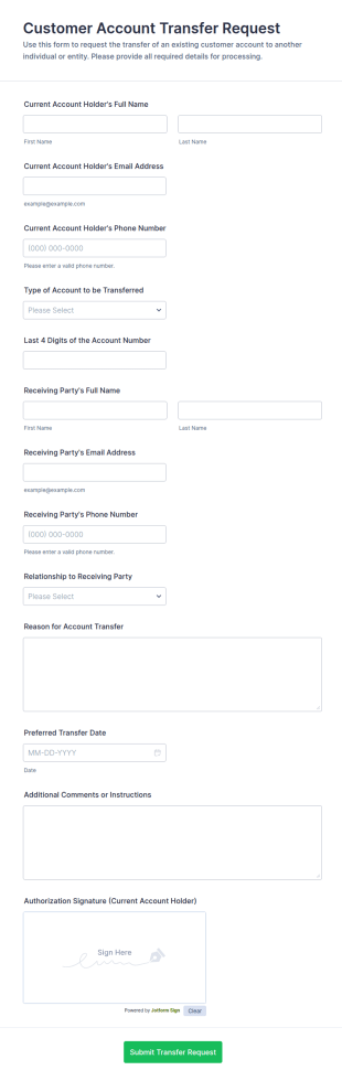 Customer Account Transfer Request Form Template