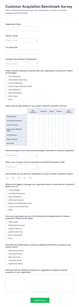 Customer Acquisition Benchmark Survey Form Template