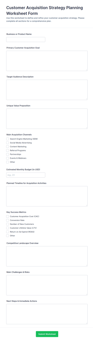 Customer Acquisition Strategy Planning Worksheet Form Template