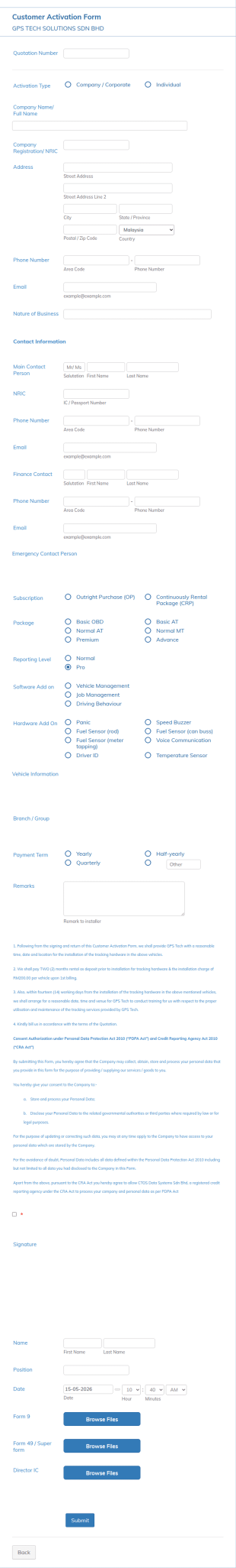 Customer Activation Form Template