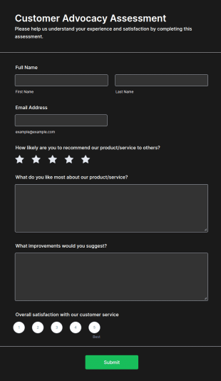 Customer Advocacy Assessment Form Template