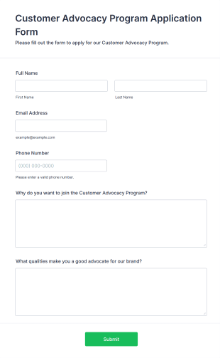 Customer Advocacy Program Application Form Form Template