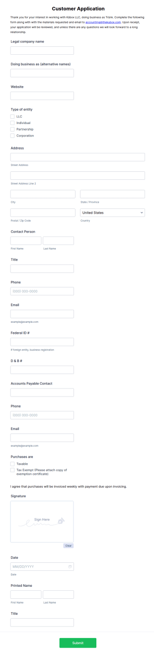 Customer Application Form Template