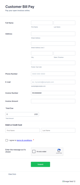 Customer Bill Pay Form Template