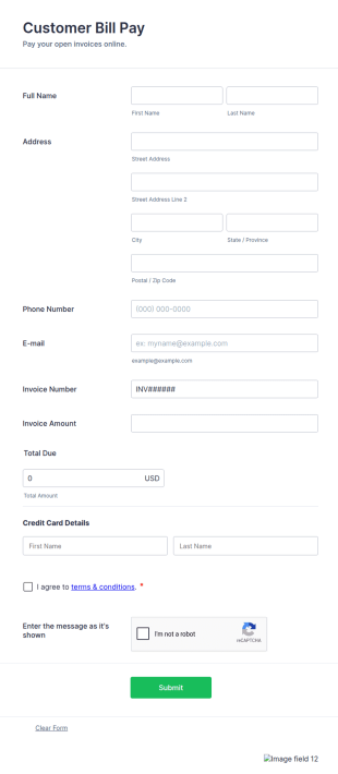 Customer Bill Pay Form Template